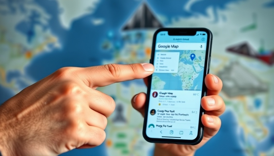 Man pointing at Google Map Pack results on phone screen.