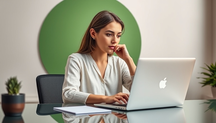 Thoughtful woman using laptop for AI-powered ABM strategies in IT deals.