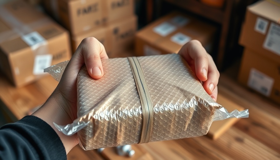 Hands securely packaging ecommerce shipment with bubble wrap.