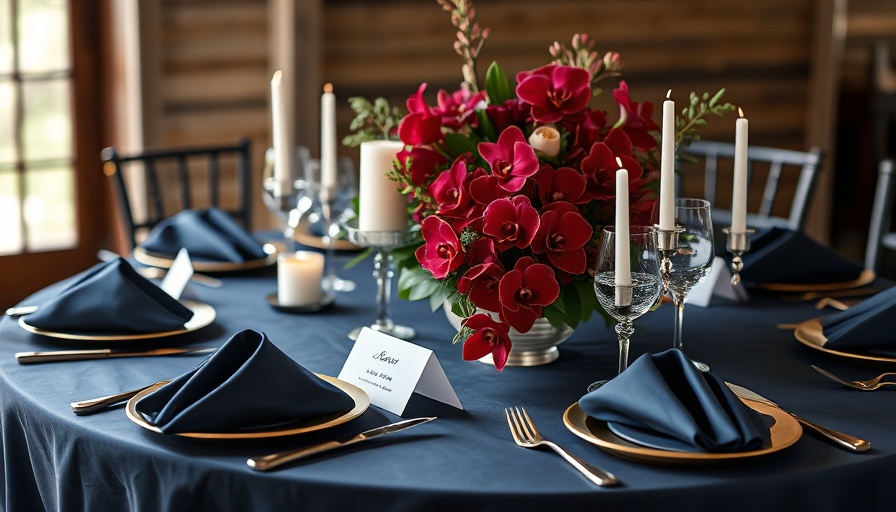 Elegant Montana wedding table setting with orchids and candles.