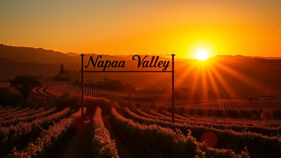 Romantic getaway Napa Valley at sunset with inviting sign