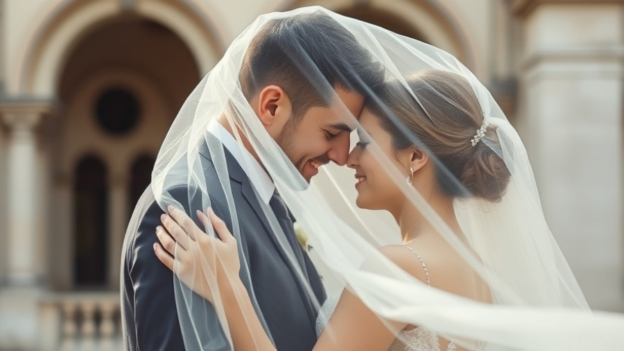 Tender moment of a newlywed couple under a veil, best paper wedding anniversary gifts inspiration.