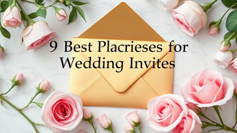 Elegant card with '9 Best Places for Wedding Invites', surrounded by roses.