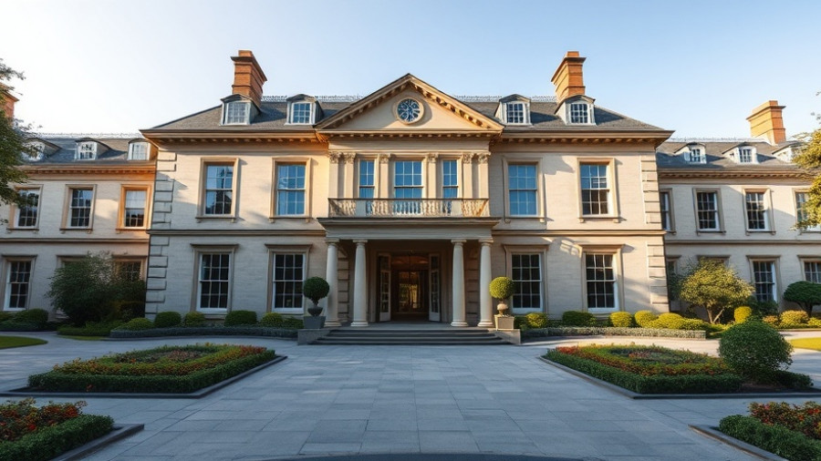 Stately Georgian-style building in Ireland with landscaped gardens.