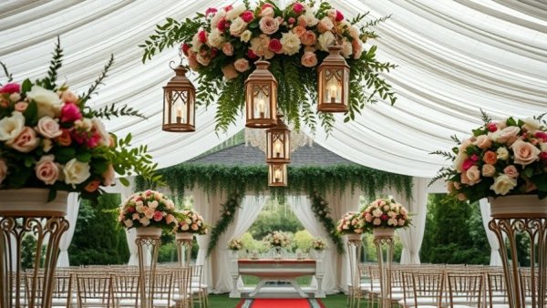 Nancy Meyers inspired wedding with elegant floral decor under a tent.
