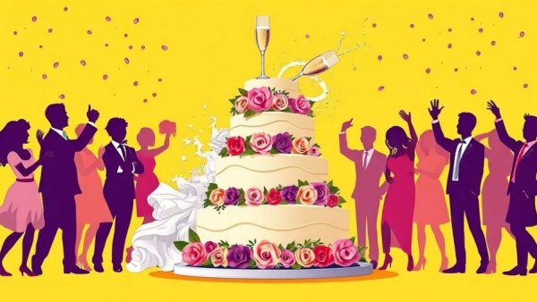 Vibrant collage illustrating wedding guests' experience with key memorable elements.