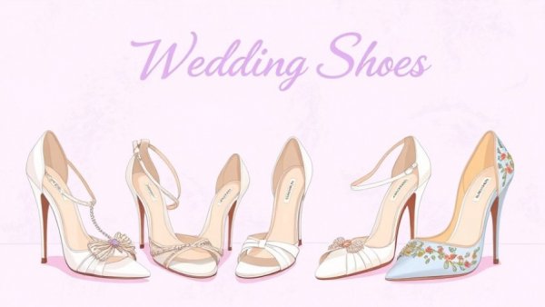 Chic illustration of comfortable wedding shoes with stylish designs.