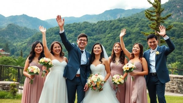 Wildflower Wedding in Aspen with joyful wedding party on grassy field.