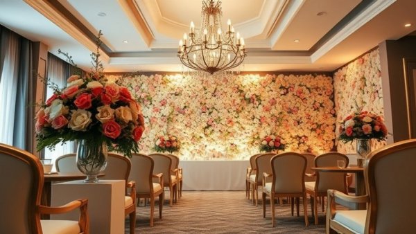 Elegant wedding vendors setup at a reception.
