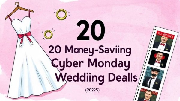 Wedding Cyber Monday Deals illustrated collage with pink background.