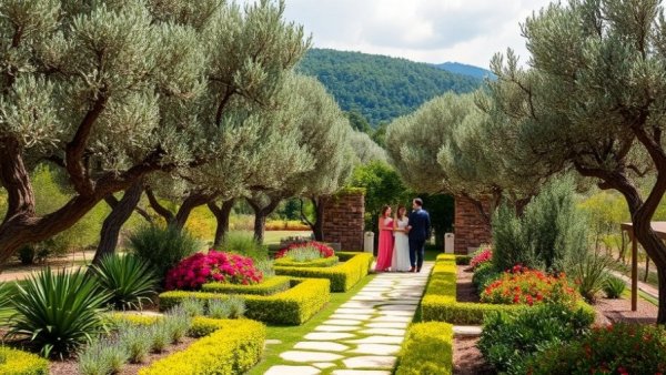 A Color-Forward Celebration Among Lush Gardens and Ancient Olive Trees