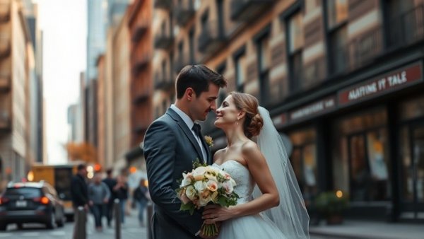 Elegant New Year's Eve wedding couple in NYC.