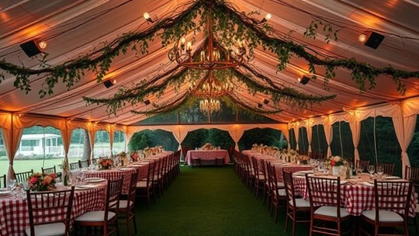 Elegant British Heritage and American Wedding Style tent decor.