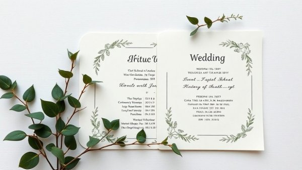 Elegant floral all-in-one wedding invitation with foliage design.