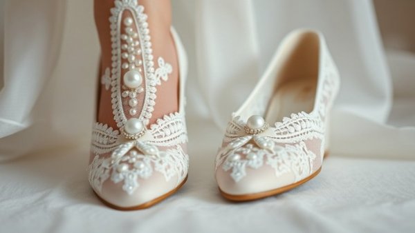 Elegant pearl wedding shoes for 2026, intricate lace design.