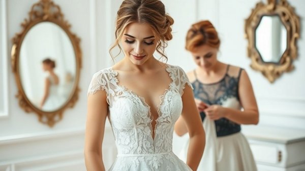Seamstress fitting bride's gown with mirror reflection, Bridal Gown Alterations Mistakes.