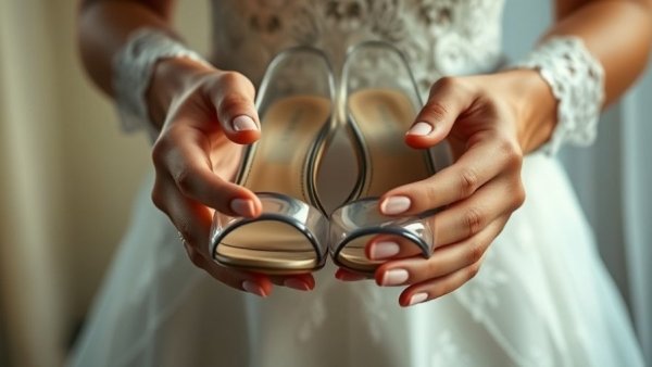 Elegant wedding shoes held by bride - Unconventional Wedding Shoes You Can Wear Again.