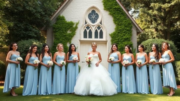 Elegant floral design for weddings with bride and bridesmaids.