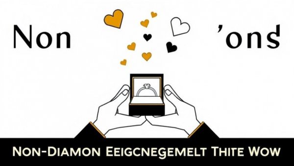 Minimalistic illustration of non-diamond engagement rings with floating hearts.