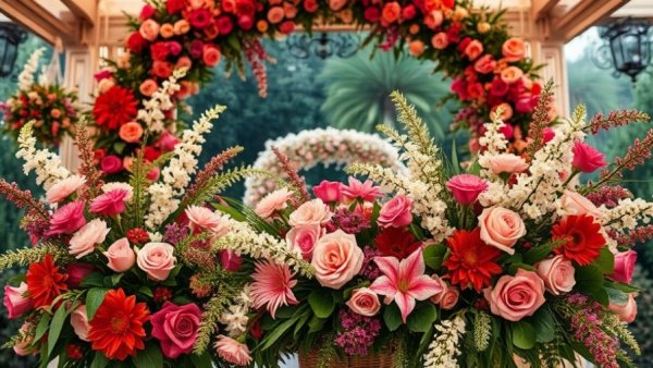 Luxury floral arrangement at outdoor event, embodying 2026 trends.