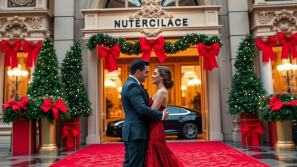 Nutcracker Inspired Wedding theme with elegant couple embracing.