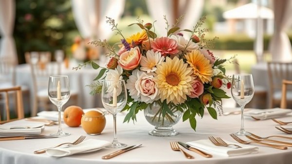 Italian Aperitivo at Wedding Venues table setting with flowers and fruits.
