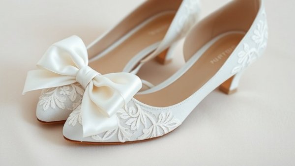 Elegant comfortable closed toe bridal shoes with lace and ribbons.