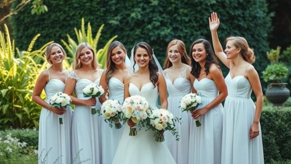 Coastal Weddings in Annapolis: bride and bridesmaids in garden setting.