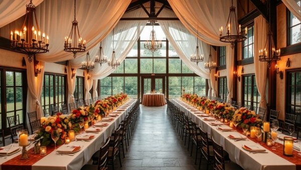 Elegant vineyard wedding ideas with long tables and floral decor.