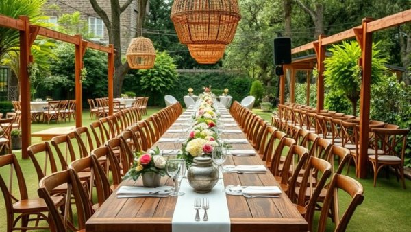 Elegant outdoor reception setup by Maui wedding vendors.