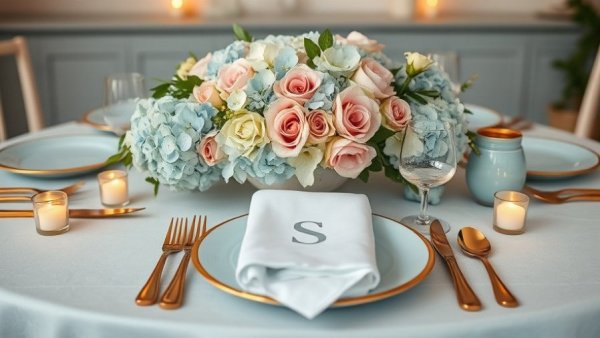 Coastal wedding decor inspired by The Don Cesar Hotel with elegant floral centerpiece and golden accents.