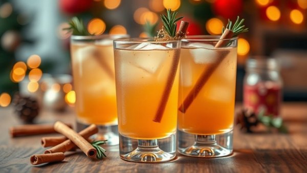 Festive mocktails for Dry January Mindful Drinking with cinnamon and rosemary.