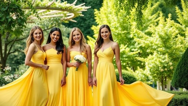 Stylish wedding guest dresses for women in scenic gardens.