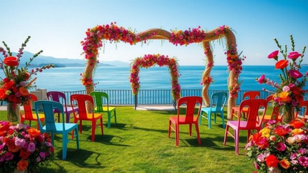 Ravello-Inspired Celebration with colorful flowers and sea view