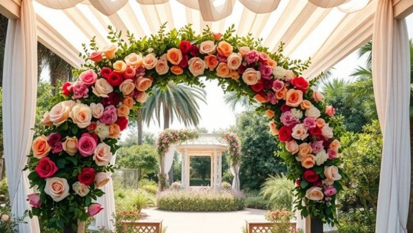Nancy Meyers-inspired coastal wedding floral arch entrance.