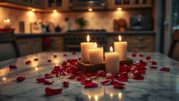 Galentine’s Day in Bentonville Arkansas celebration setup with candles and petals.