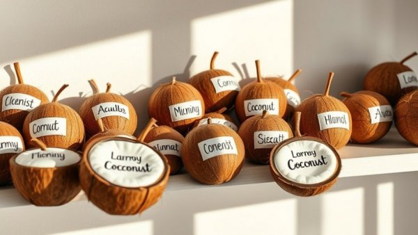 Minimalist coconut display at a San Diego wedding.