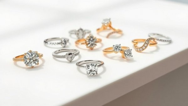 Elegant lab-grown diamond rings on a white surface.