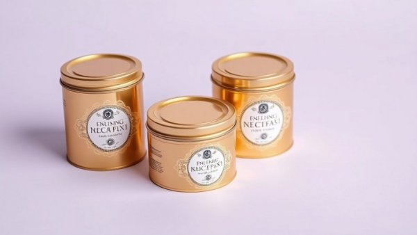 Elegant golden tins with decorative labels for practical bridal shower favors.