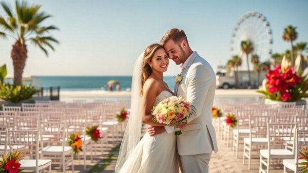 Santa Monica micro wedding inspiration with beachside ceremony setup