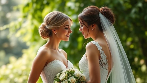 Romantic moment between brides at an autumn destination wedding in Gstaad.