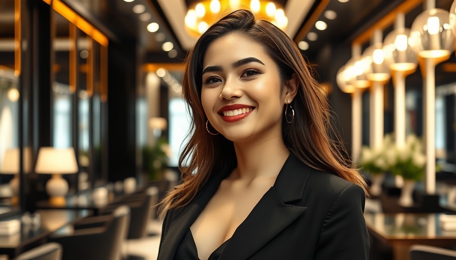 Modern salon interior with smiling woman, bridal hair trends setting.