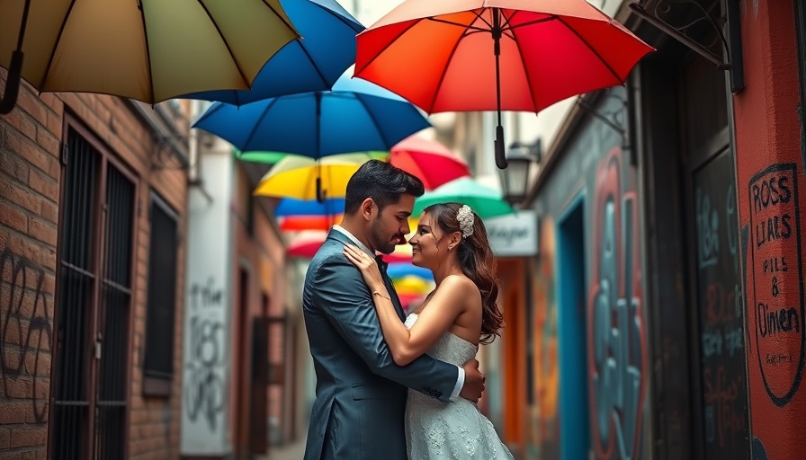 Charming urban wedding venue in Dublin alley with colorful umbrellas