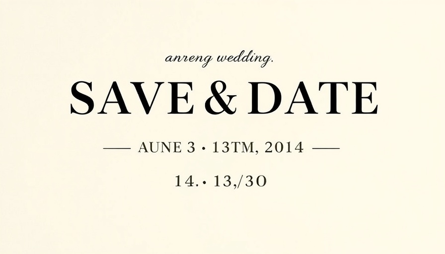 Elegant wedding save the date card with stylized typography.