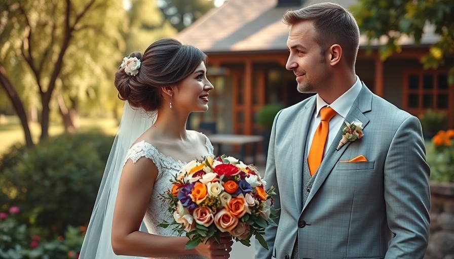 Unique garden weddings Texas: Bride and groom in elegant garden setting.