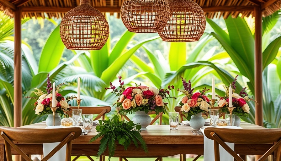 Elegant rustic wedding table with woven lights in Mexico.