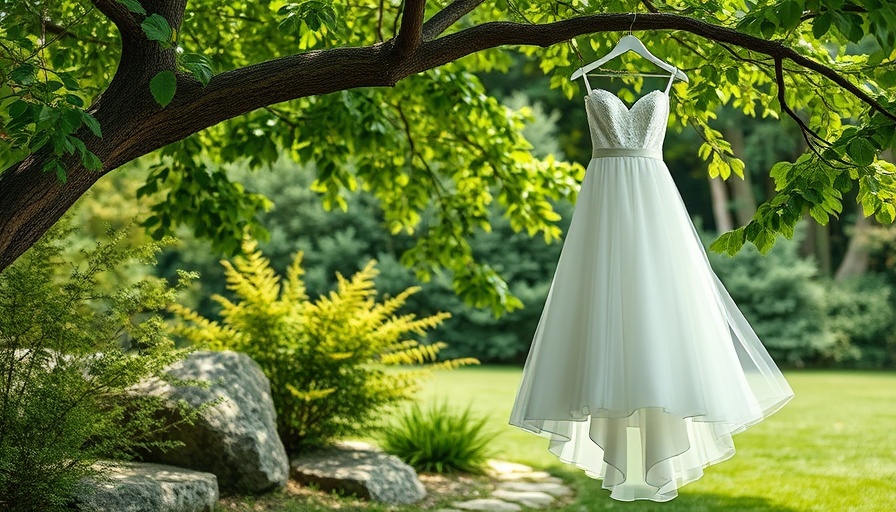 Outdoor wedding dress hanging among trees, Wedding Planning Terminology.