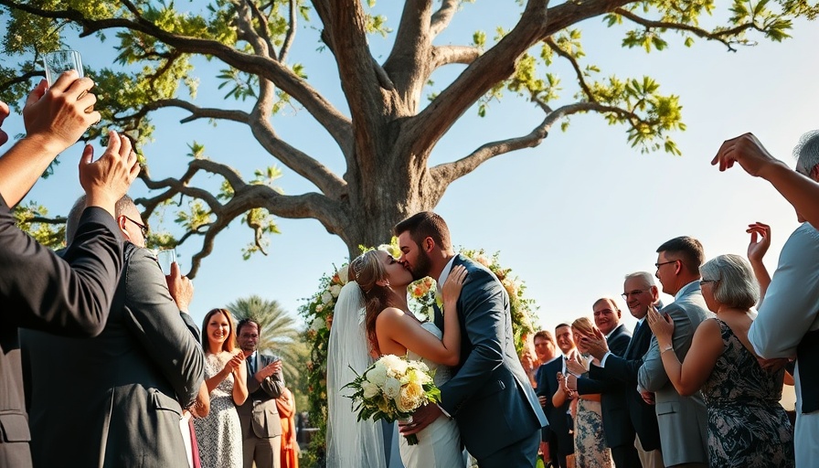 Summer Wedding at Cornman Farms with bride and groom kissing under a floral arch.