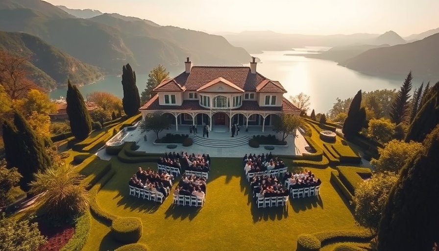 Villa Balbiano wedding ceremony with mountain and lake views.