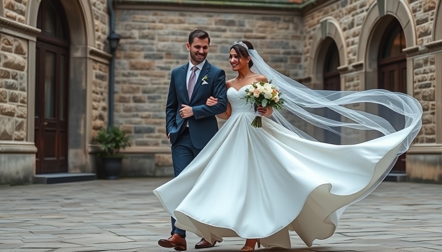 Bride and man walking at elegant wedding venue.